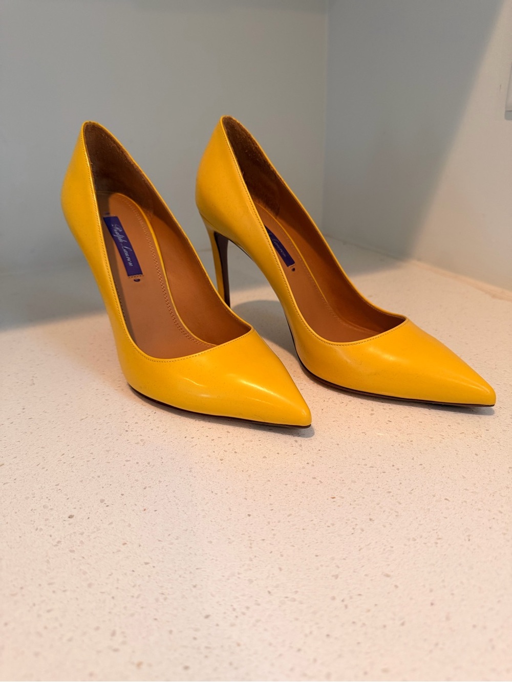 Ralph Lauren Purple Label Yellow Pointed Toe Stiletto Pumps